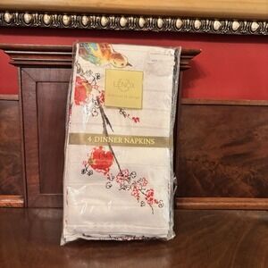 Lenox American By Design Set of 4 Dinner Napkins Bird Floral NIP Table Linens